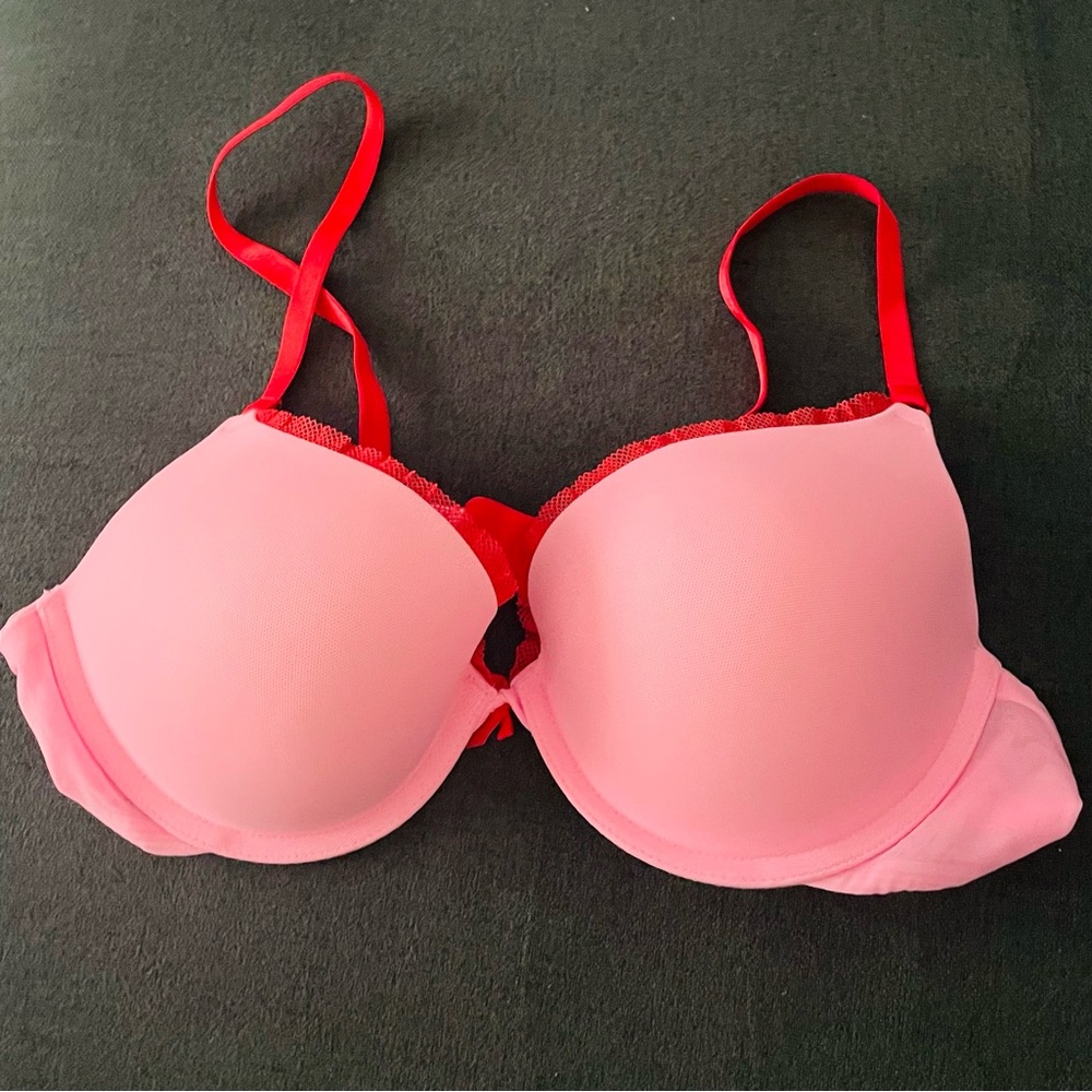 Victoria's Secret Pink and Red Push Up Bra with Underwire Support